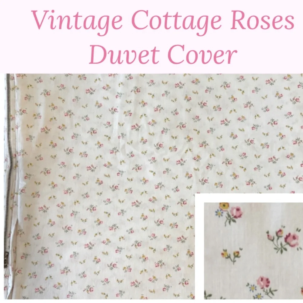 Vintage Hand Crafted Duvet Cover Antique Rose Cottagecore Floral Pink Blue White